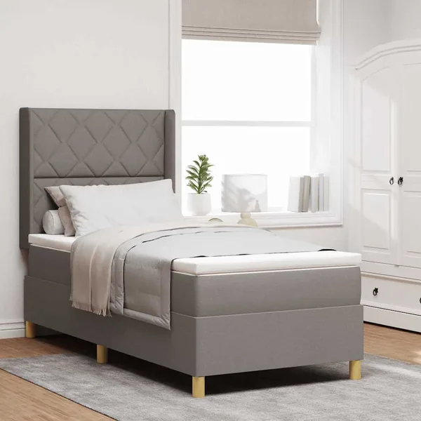 Lit à ressorts avec tête de lit Taupe 100 x 200 cm tissu