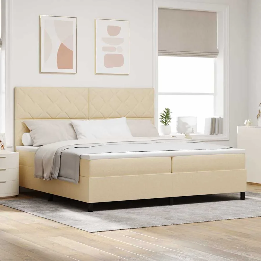 Lit à ressorts avec tête de lit Crème 200 x 200 cm tissu