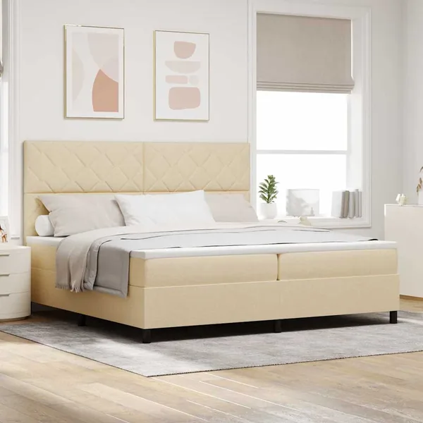 Lit à ressorts avec tête de lit Crème 200 x 200 cm tissu