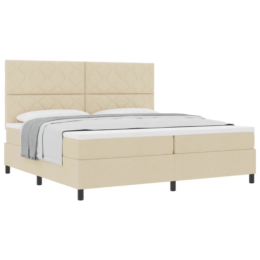 Lit à ressorts avec tête de lit Crème 200 x 200 cm tissu - 2