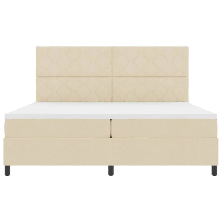 Lit à ressorts avec tête de lit Crème 200 x 200 cm tissu - 7