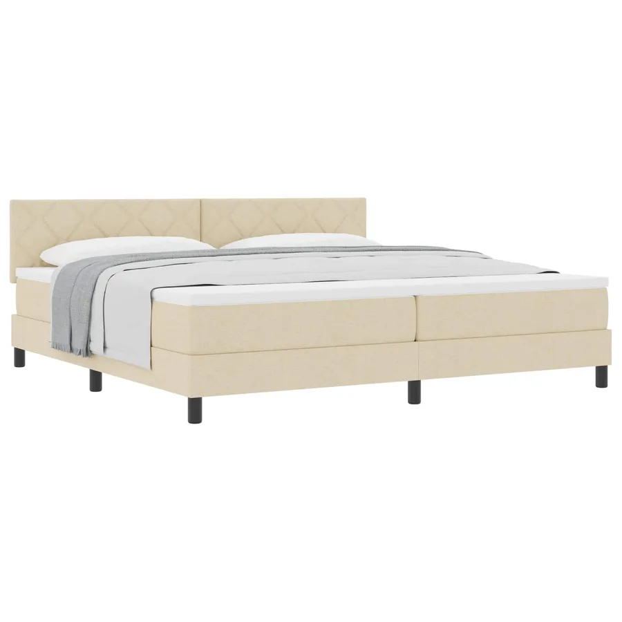 Lit à ressorts avec tête de lit Crème 200 x 200 cm tissu - 2