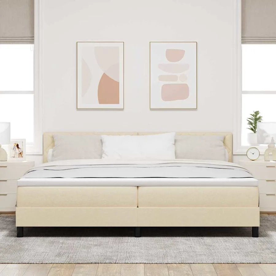 Lit à ressorts avec tête de lit Crème 200 x 200 cm tissu - 3