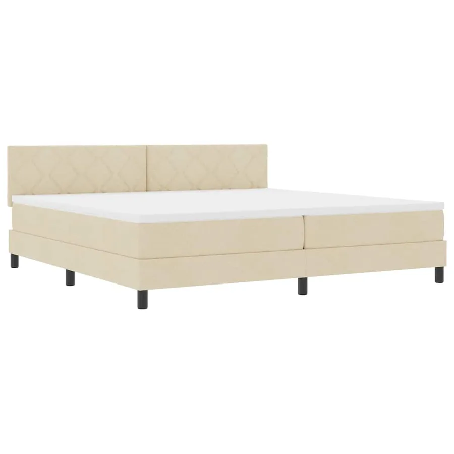 Lit à ressorts avec coussin Crème 200 x 200 cm tissu - 2