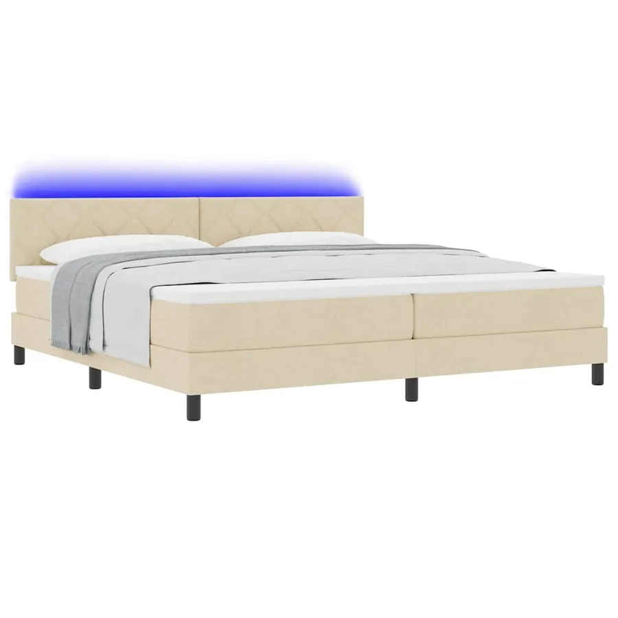 Lit à ressorts avec coussin Crème 200 x 200 cm tissu - 3
