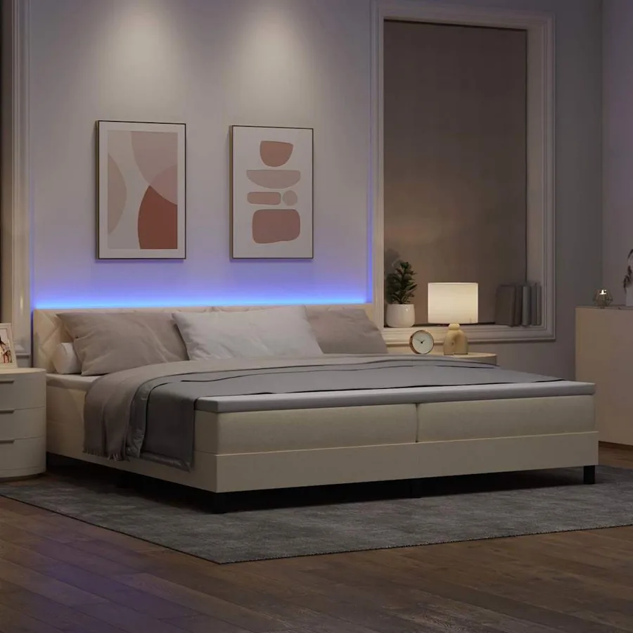 Lit à ressorts avec coussin Crème 200 x 200 cm tissu - 5