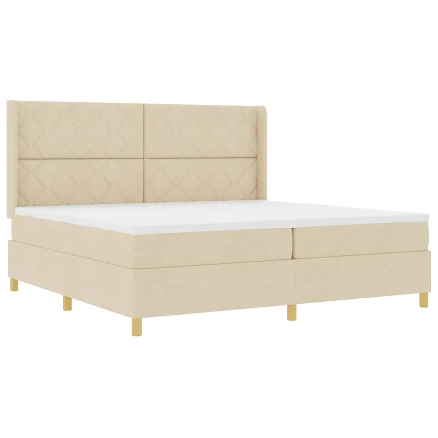 Lit à ressorts avec tête de lit Crème 200 x 200 cm tissu - 4
