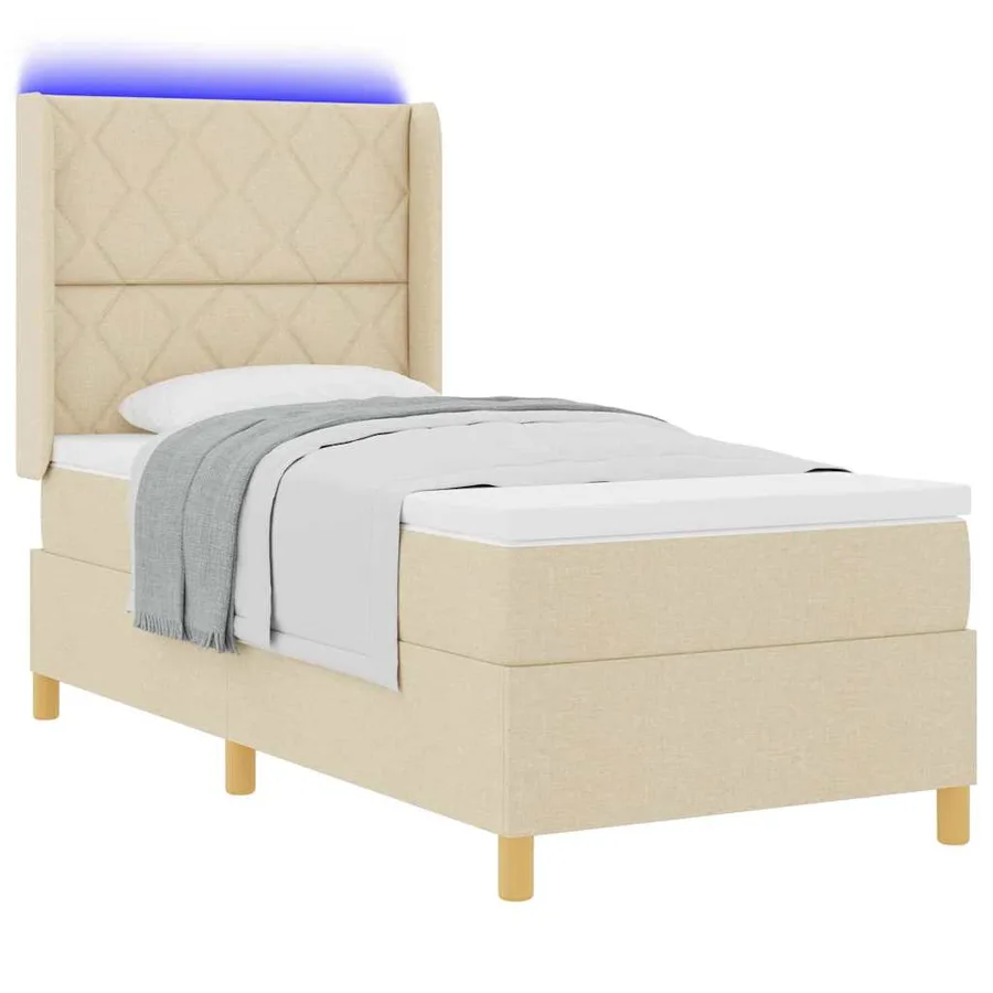Lit à ressorts avec bandes LED Crème 100 x 200 cm tissu - 3