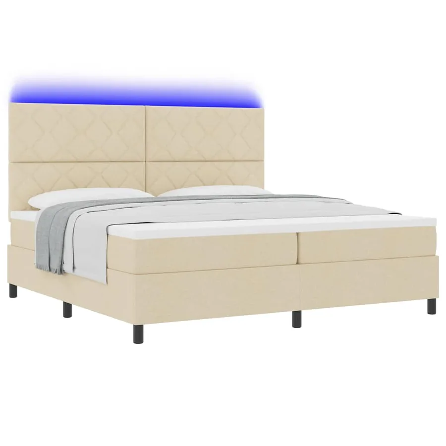 Lit à ressorts avec bandes LED Crème 200 x 200 cm tissu - 3