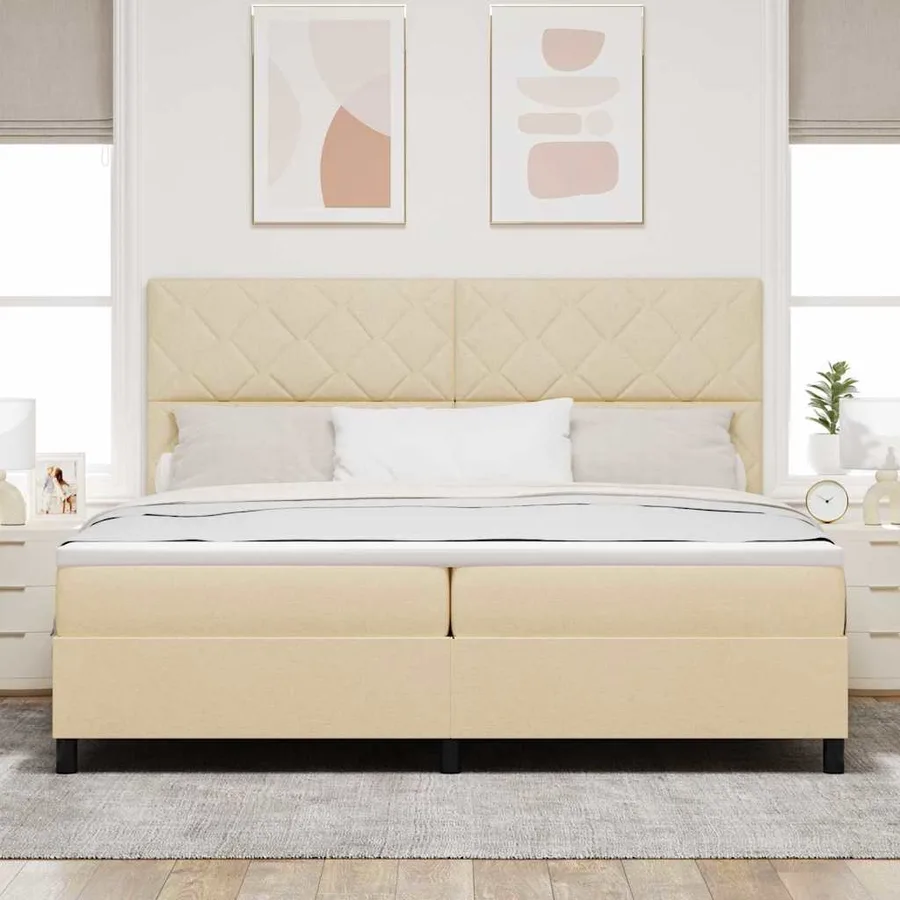 Lit à ressorts avec bandes LED Crème 200 x 200 cm tissu - 4