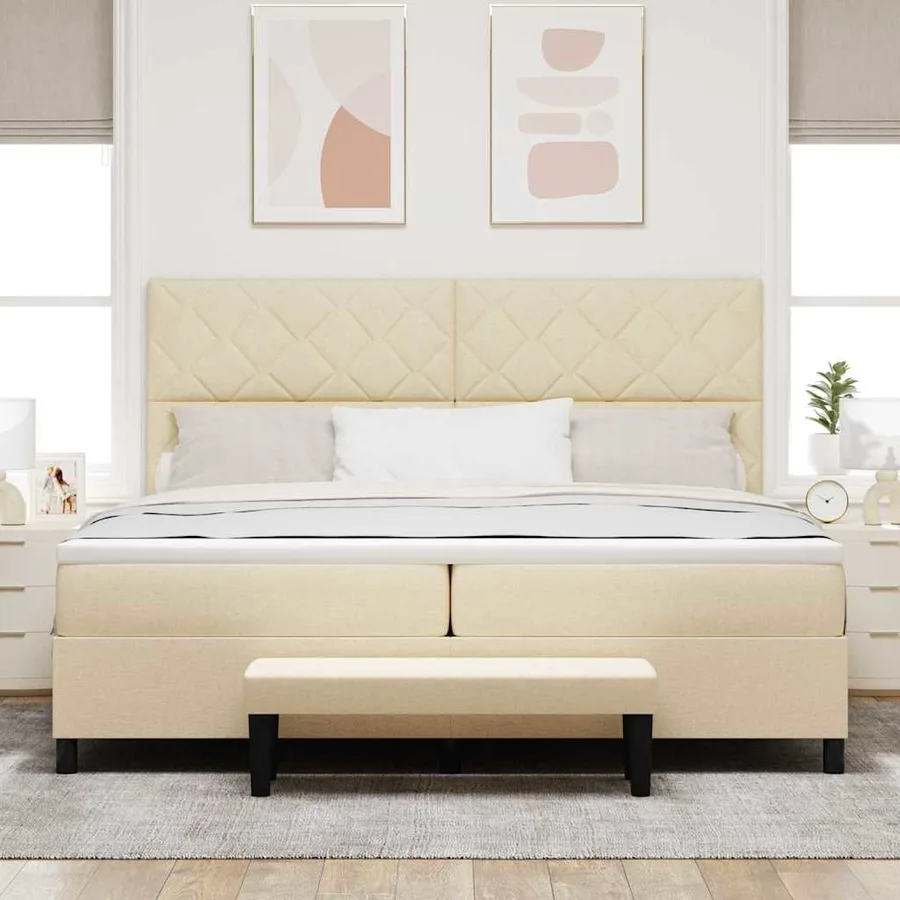Lit à ressorts avec tête de lit Crème 200 x 200 cm tissu - 3