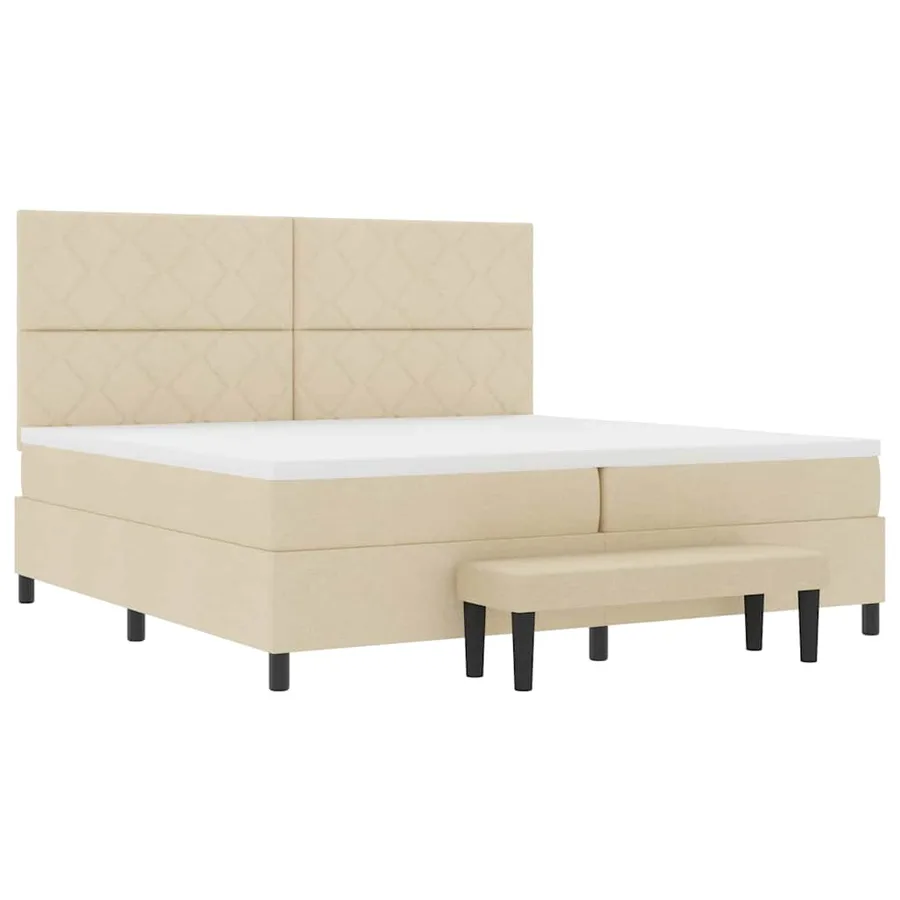 Lit à ressorts avec tête de lit Crème 200 x 200 cm tissu - 7