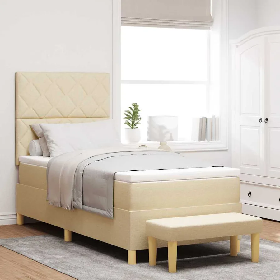 Lit à ressorts avec coussin Crème 200 x 100 cm tissu