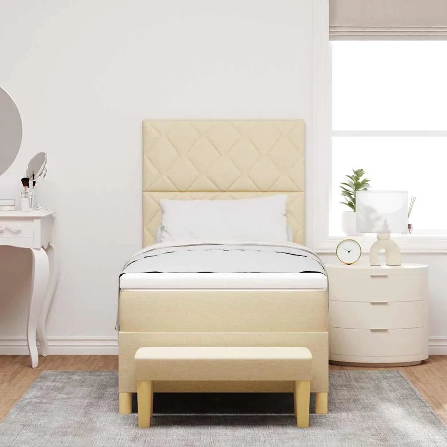 Lit à ressorts avec coussin Crème 200 x 100 cm tissu - 3