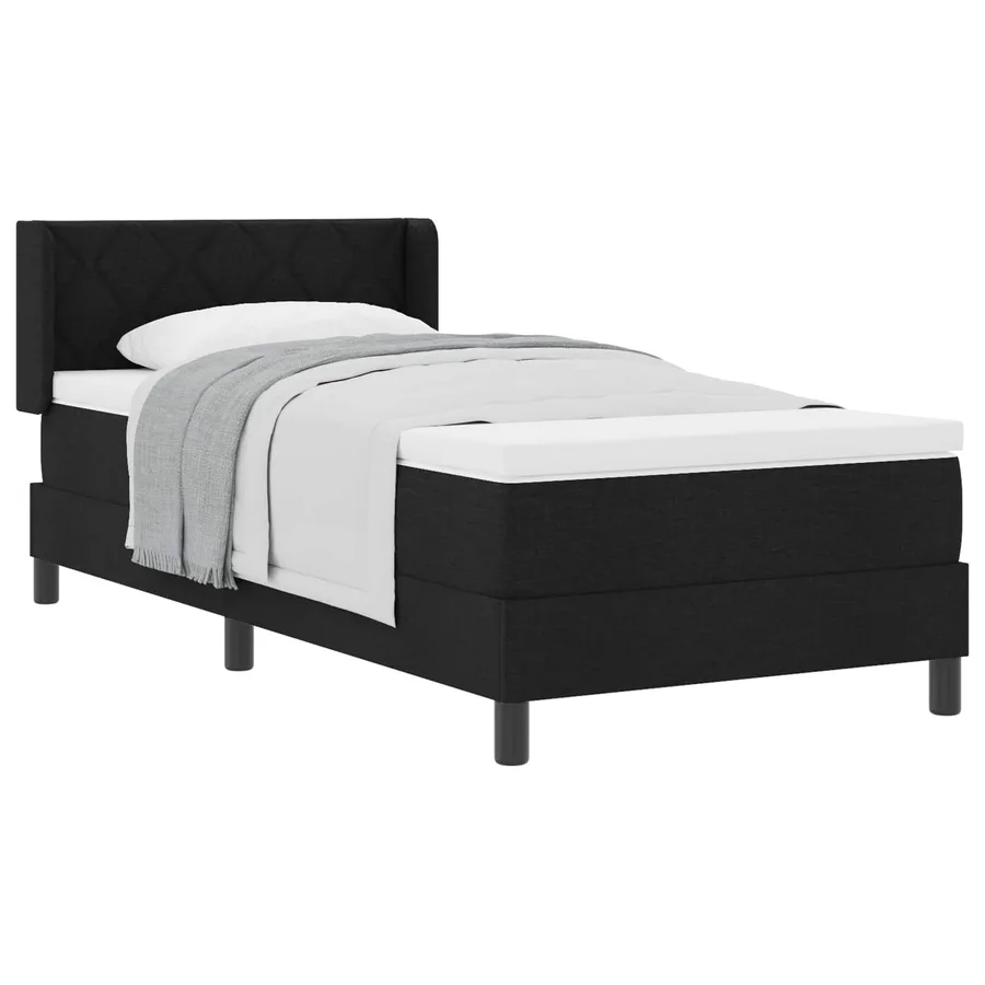 Lit à ressorts avec coussin Noir 200 x 100 cm tissu - 2