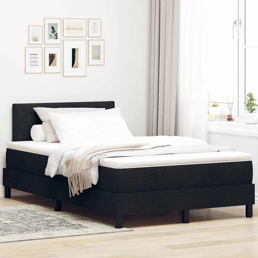 Lit à ressorts avec coussin Noir 120 x 200 cm tissu