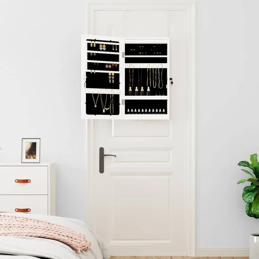 Armoire à bijoux avec miroir et éclairage LED mural blanc - 3
