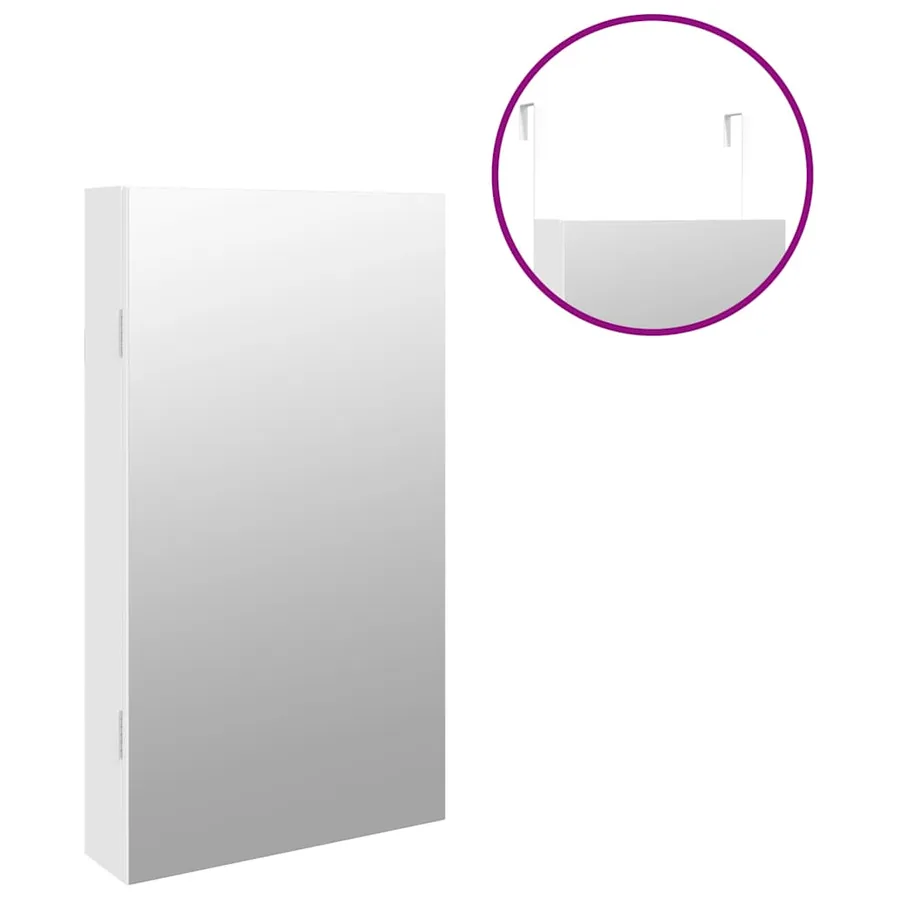 Armoire à bijoux avec miroir et éclairage LED mural blanc - 9