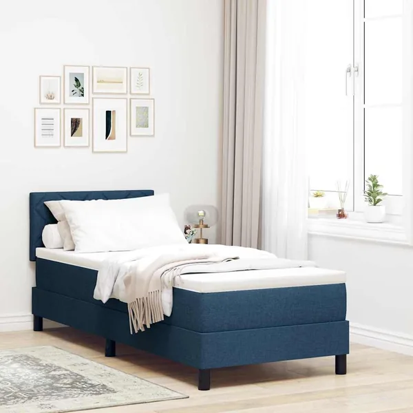 Lit à ressorts avec bandes LED Bleu 80 x 200 cm tissu