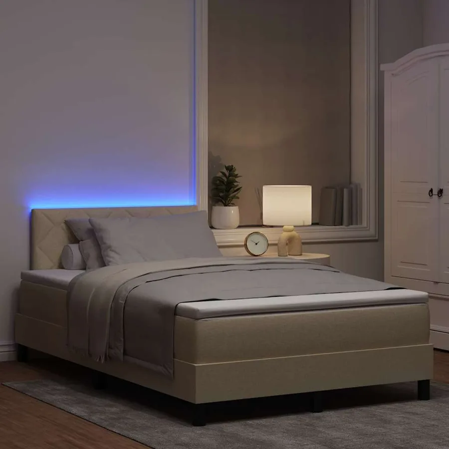 Lit à ressorts avec bandes LED Crème 120 x 190 cm tissu - 5