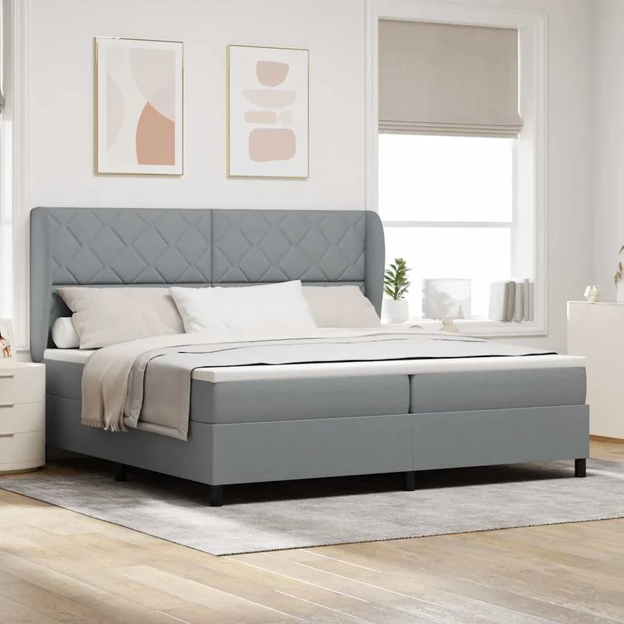 Lit à ressorts avec tête de lit Gris clair 200 x 200 cm tissu