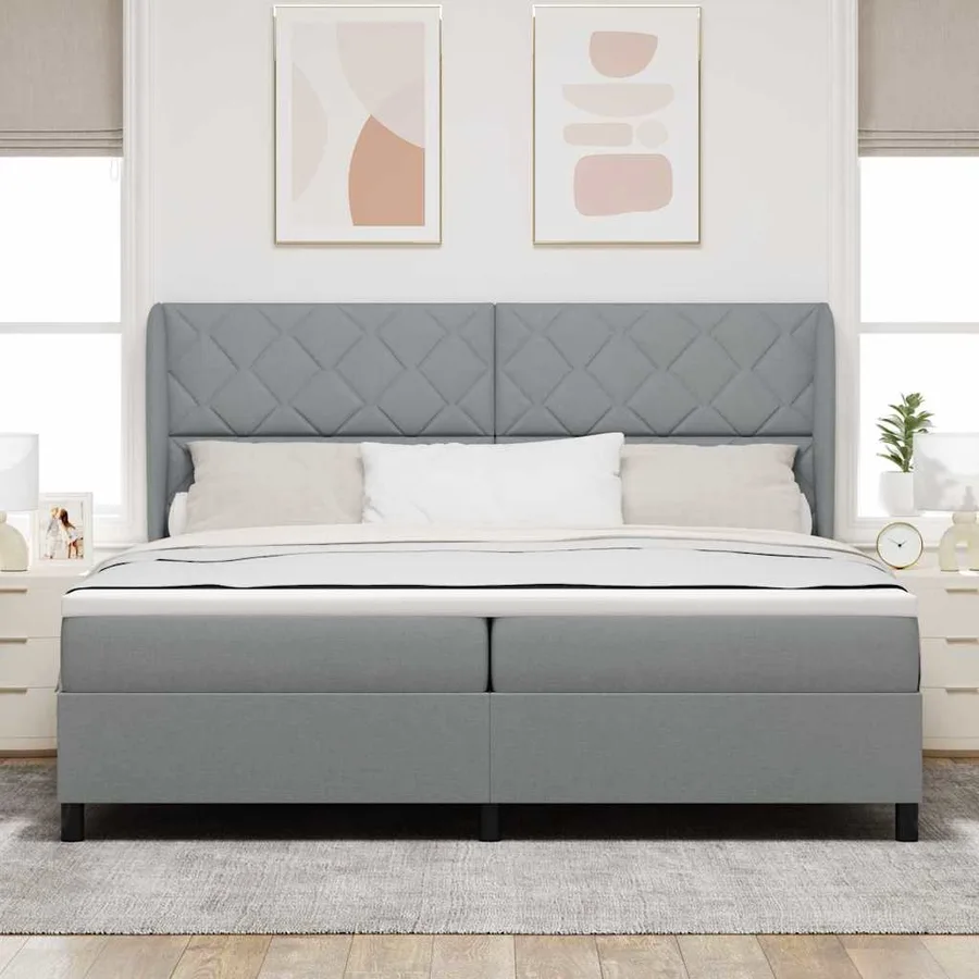 Lit à ressorts avec tête de lit Gris clair 200 x 200 cm tissu - 3
