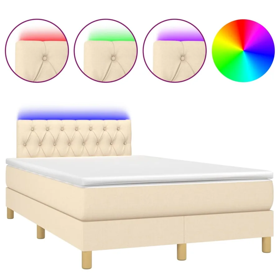 Sommier à lattes de lit avec matelas LED Crème 120x200 cm Tissu - 2