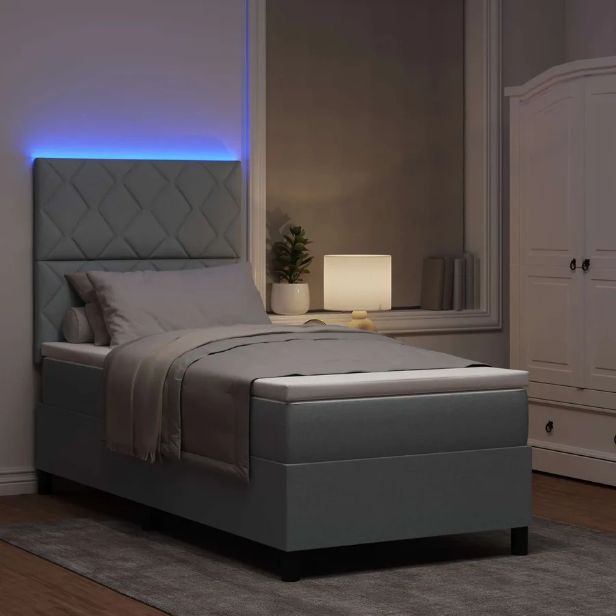 Lit à ressorts avec bandes LED Gris clair 100 x 200 cm tissu - 3