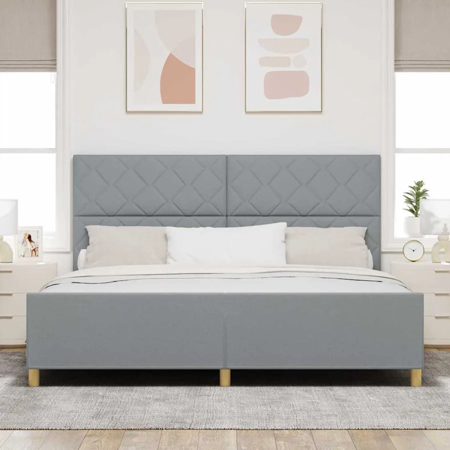 Cadre de lit avec tête de lit Gris clair 200 x 200 cm tissu - 3