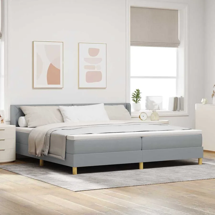 Lit à ressorts avec tête de lit Gris clair 200 x 200 cm tissu