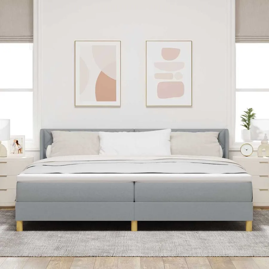 Lit à ressorts avec tête de lit Gris clair 200 x 200 cm tissu - 3