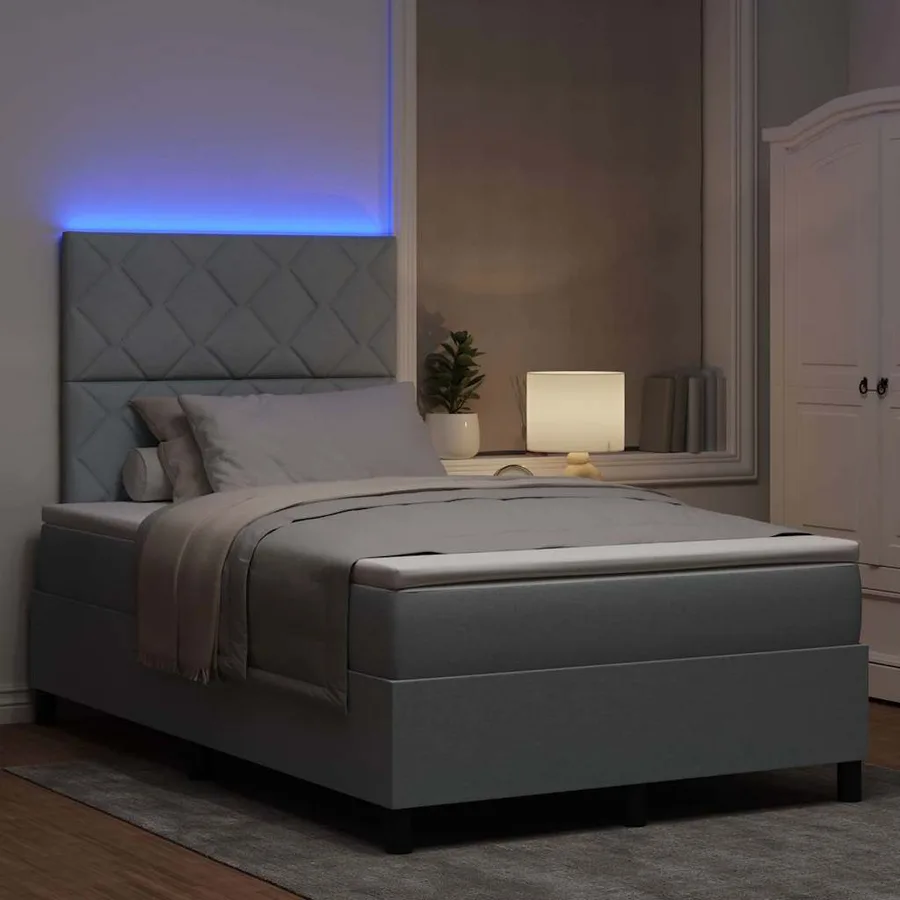 Lit à ressorts avec bandes LED Gris clair 120 x 200 cm tissu - 5