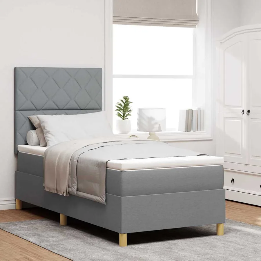 Lit à ressort LED Gris clair 100 x 200 cm tissu