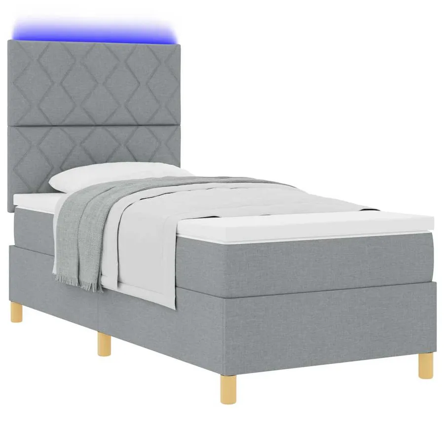 Lit à ressort LED Gris clair 100 x 200 cm tissu - 3