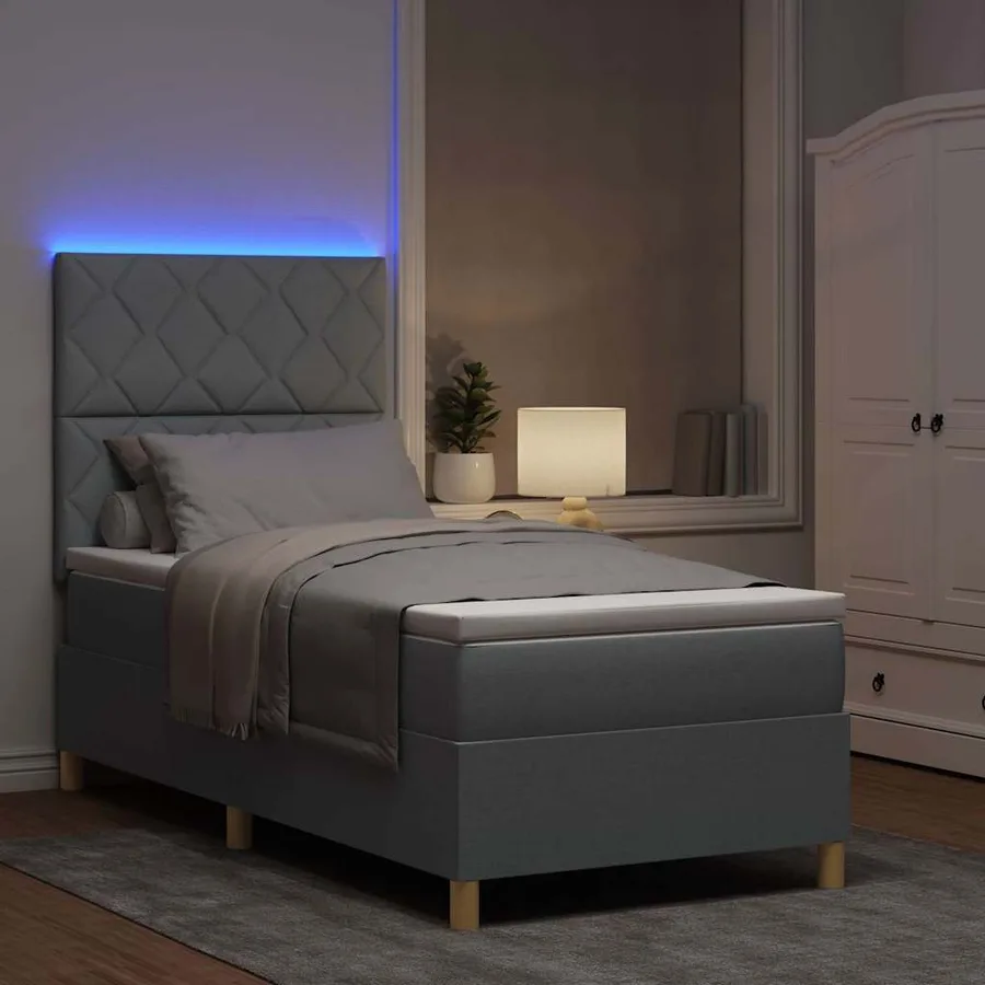 Lit à ressort LED Gris clair 100 x 200 cm tissu - 5
