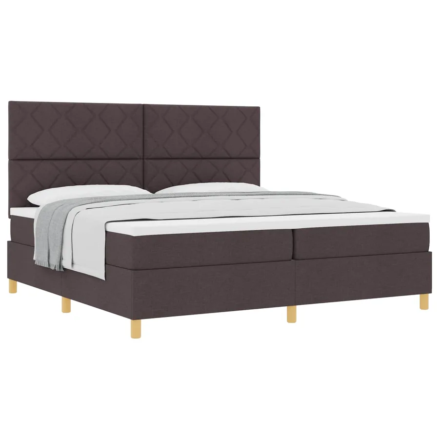 Lit à ressorts avec tête de lit Marron foncé 200 x 200 cm tissu - 2