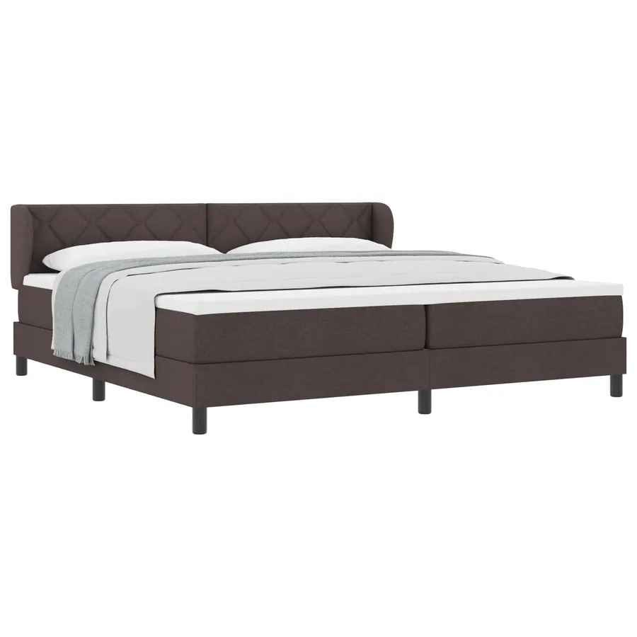 Lit à ressorts avec tête de lit Marron foncé 200 x 200 cm tissu - 2
