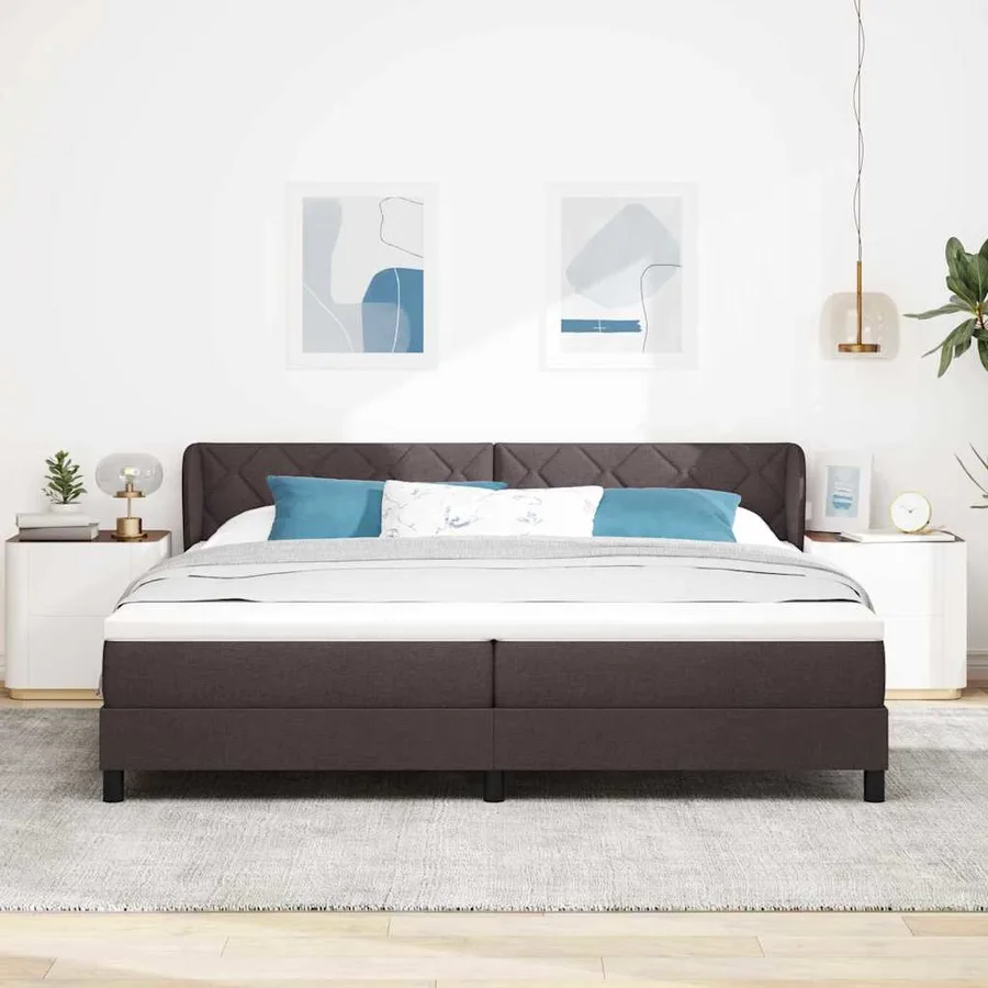 Lit à ressorts avec tête de lit Marron foncé 200 x 200 cm tissu - 3