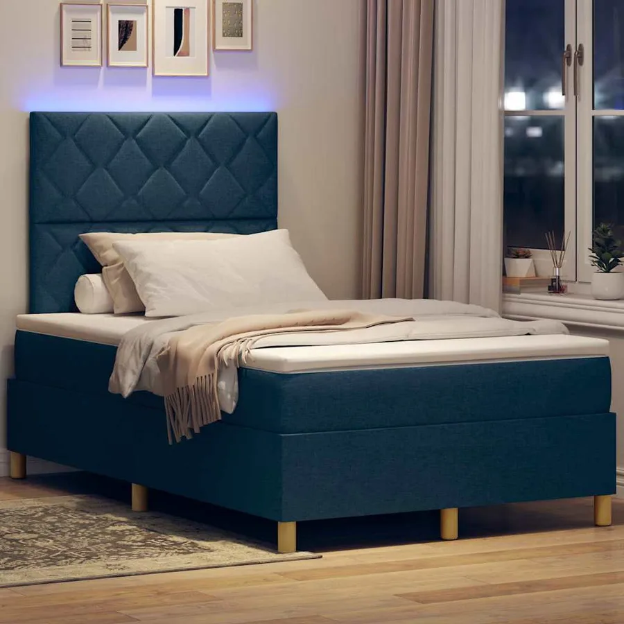 Lit à ressort LED avec tête de lit Bleu 120 x 190 cm tissu - 5