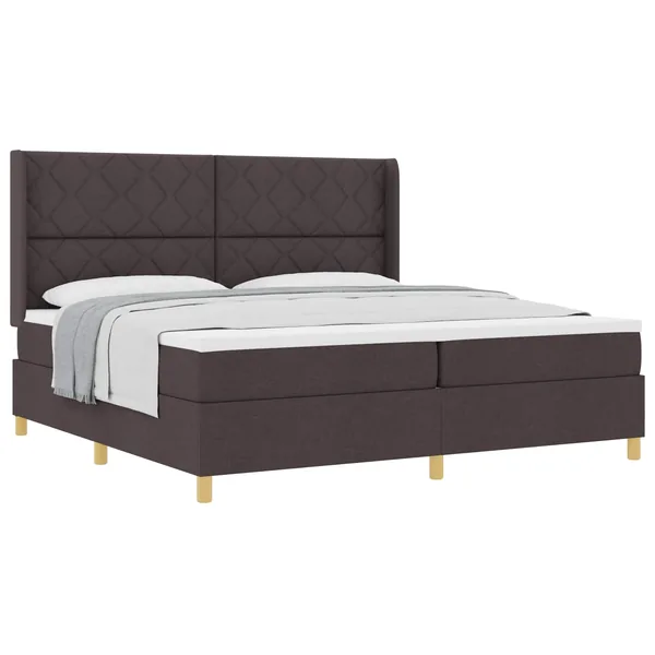 Lit à ressorts avec tête de lit Marron foncé 200 x 200 cm tissu