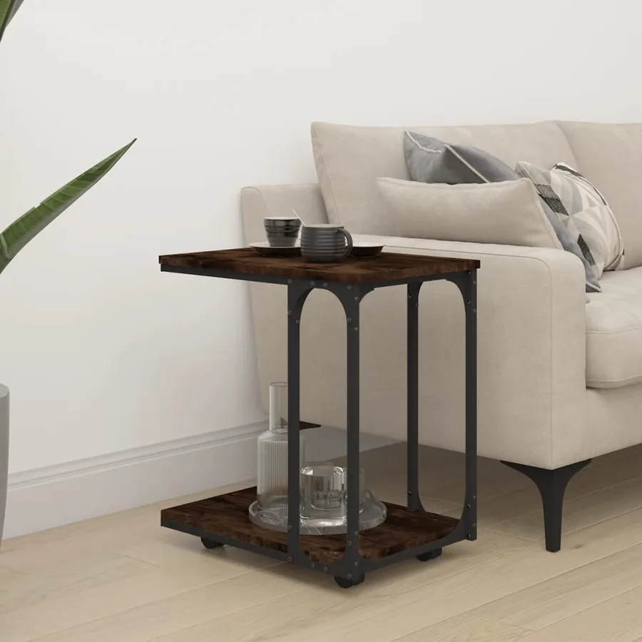 Table d'appoint à roues Chêne fumé 50x35x55,5 cm