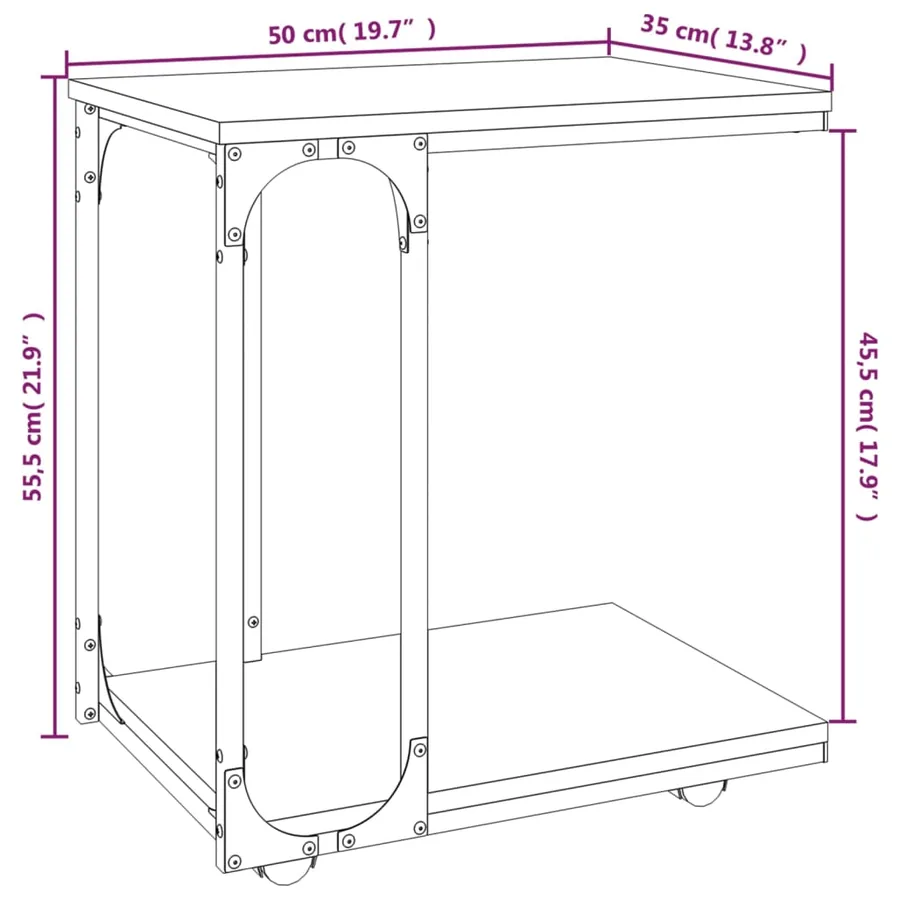 Table d'appoint à roues Chêne fumé 50x35x55,5 cm - 10