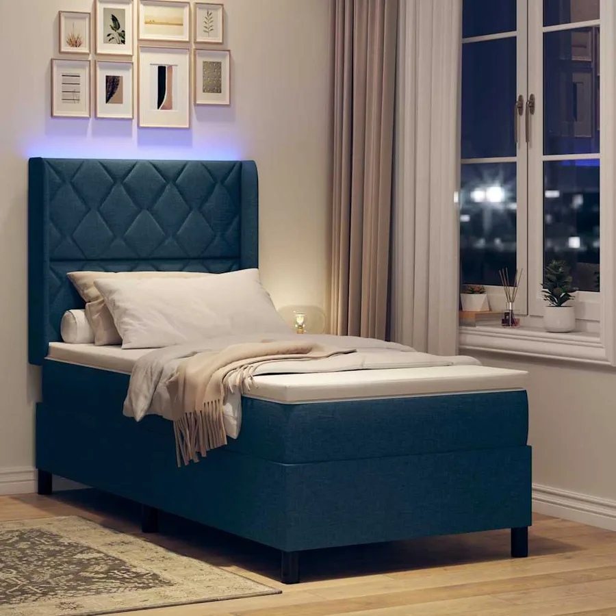 Lit à ressort LED avec tête de lit Bleu 100 x 200 cm tissu - 5