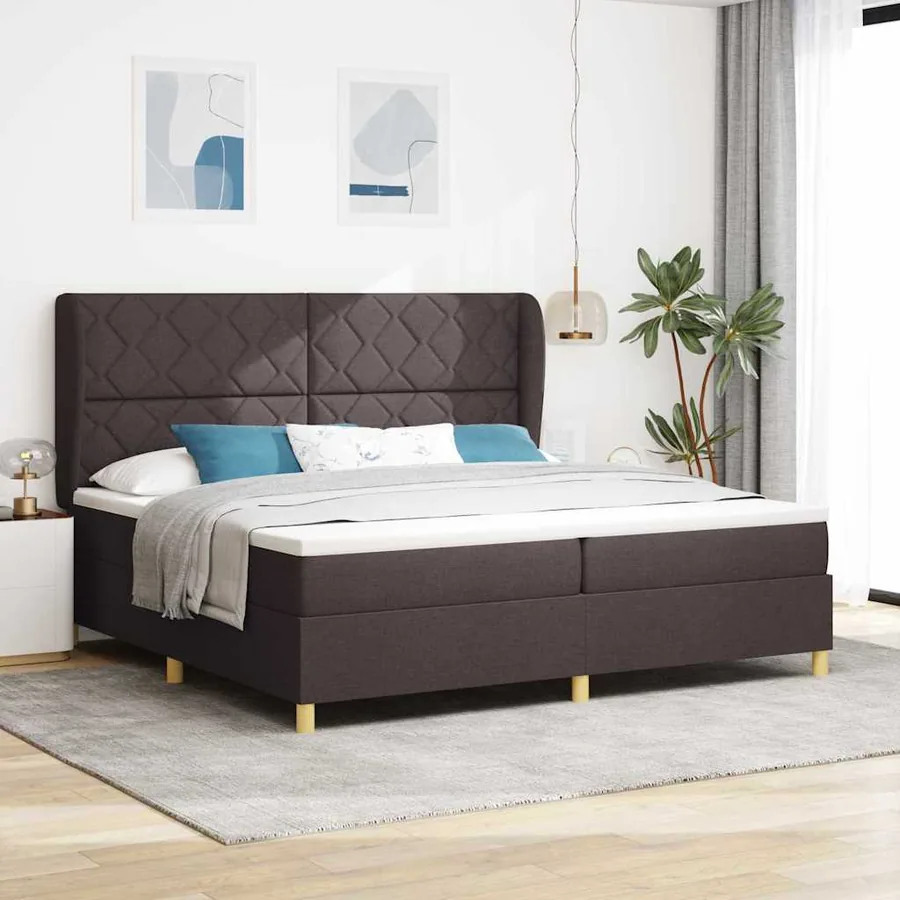 Lit à ressorts avec tête de lit Marron foncé 200 x 200 cm tissu