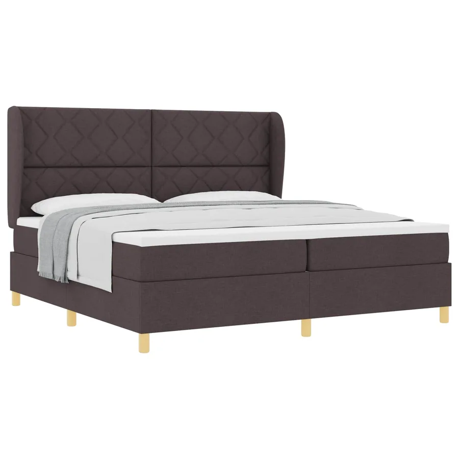 Lit à ressorts avec tête de lit Marron foncé 200 x 200 cm tissu - 2