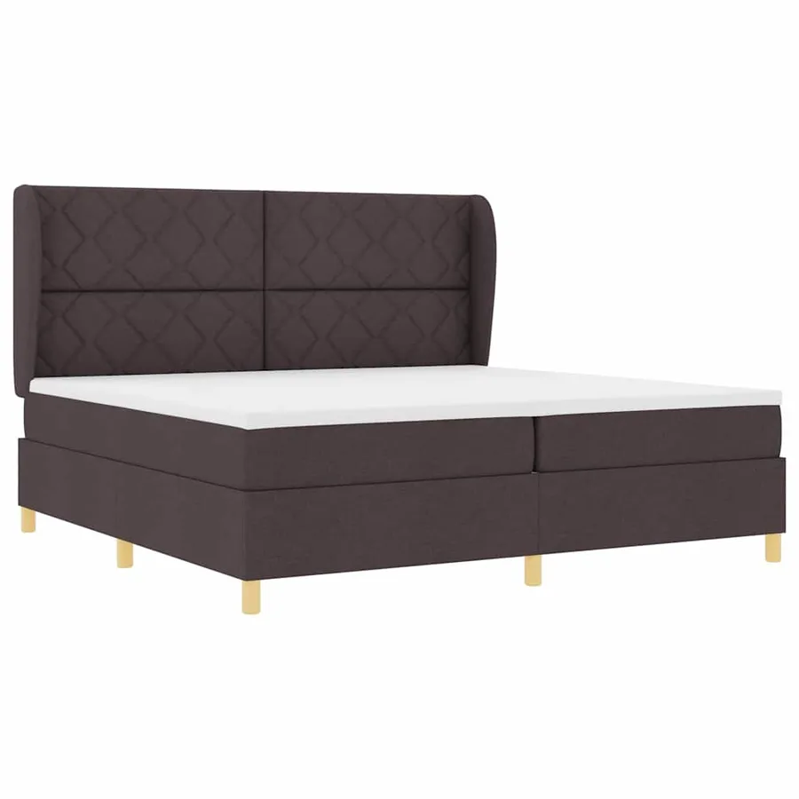 Lit à ressorts avec tête de lit Marron foncé 200 x 200 cm tissu - 4