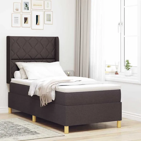 Lit à ressorts avec bandes LED Marron 100 x 200 cm tissu