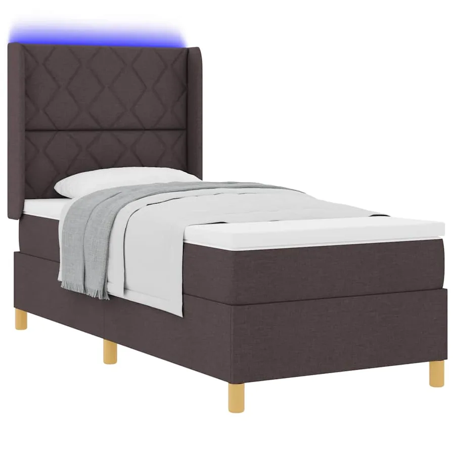 Lit à ressorts avec bandes LED Marron 100 x 200 cm tissu - 3