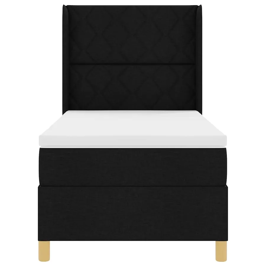 Lit à ressorts avec tête de lit Noir 100 x 200 cm tissu - 7