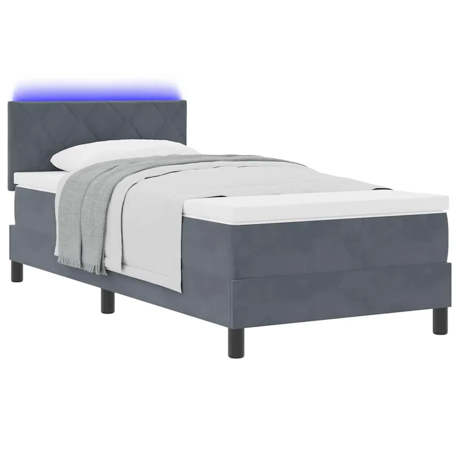 Lit à ressort LED Gris foncé 100 x 200 cm Velours - 3